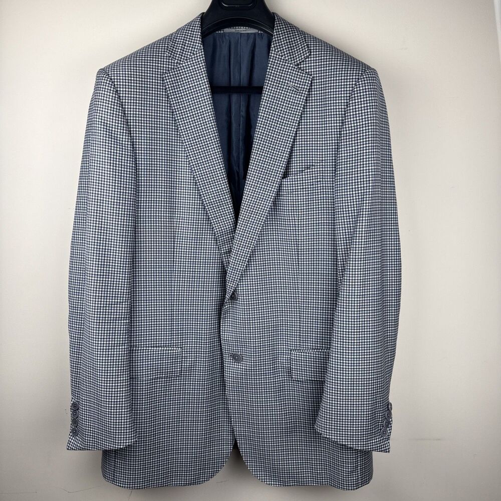 Ermenegildo Zegna Grey & Blue Houndstooth Layered Check Wool Sport Coat EU 54 R